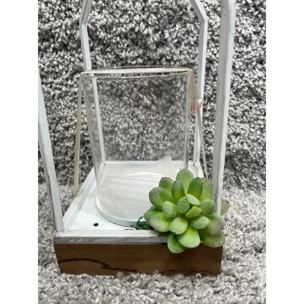White Carriage Lantern Clear Cylinder Glass Center Candle Holder 14.5